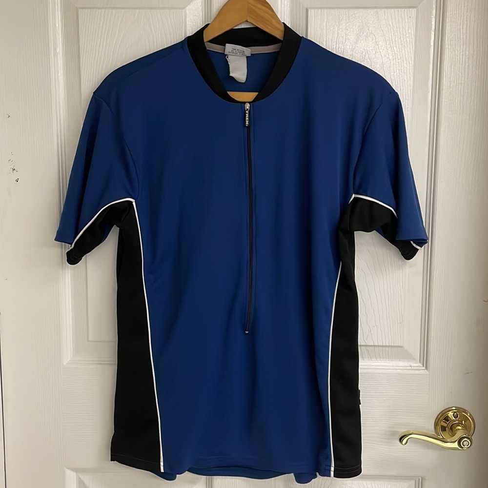 TREK BICYCLES shirt short sleeves blue black zipper pocket men’s cycle Small